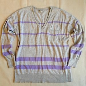 GAP Striped Boyfriend V-Neck Cotton Sweater Medium